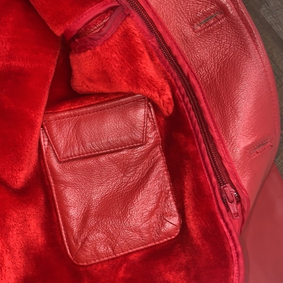 VNTG RED FULL GRAIN LEATHER W/ZIP OUT LINING DEEP POCKETS SEXY JACKET MADE IN US - Picture 10 of 14